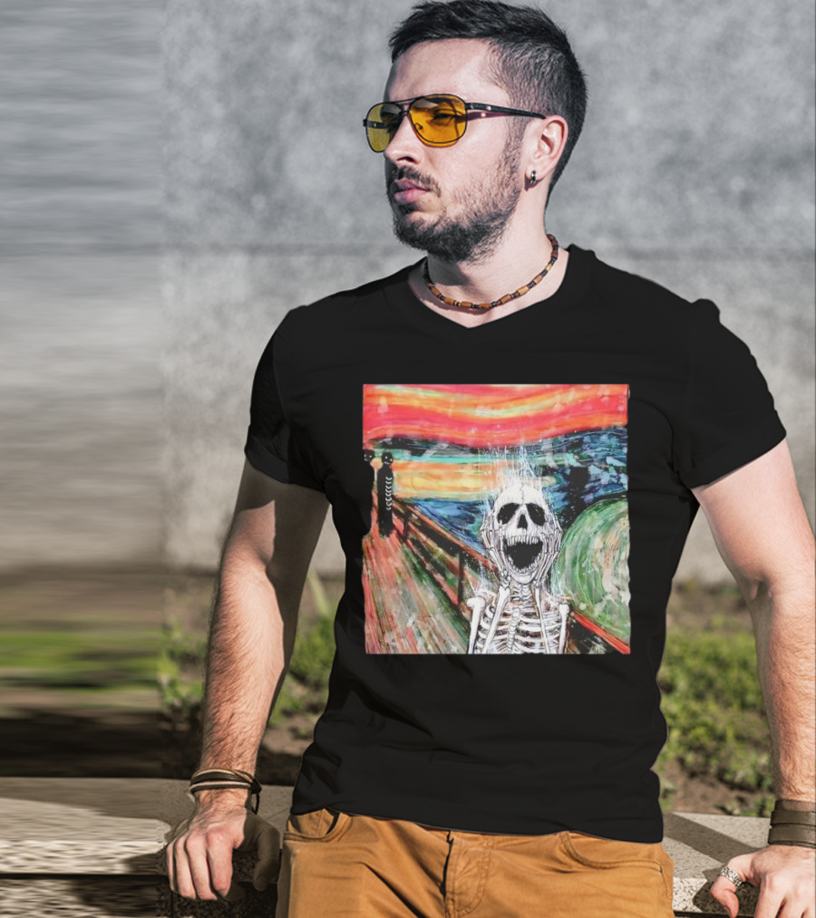 Skeleton Scream Edvard Munch Style Famous Painting Parody T-Shirt