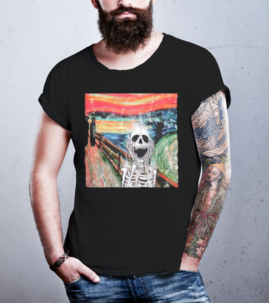 Skeleton Scream Edvard Munch Style Famous Painting Parody T-Shirt