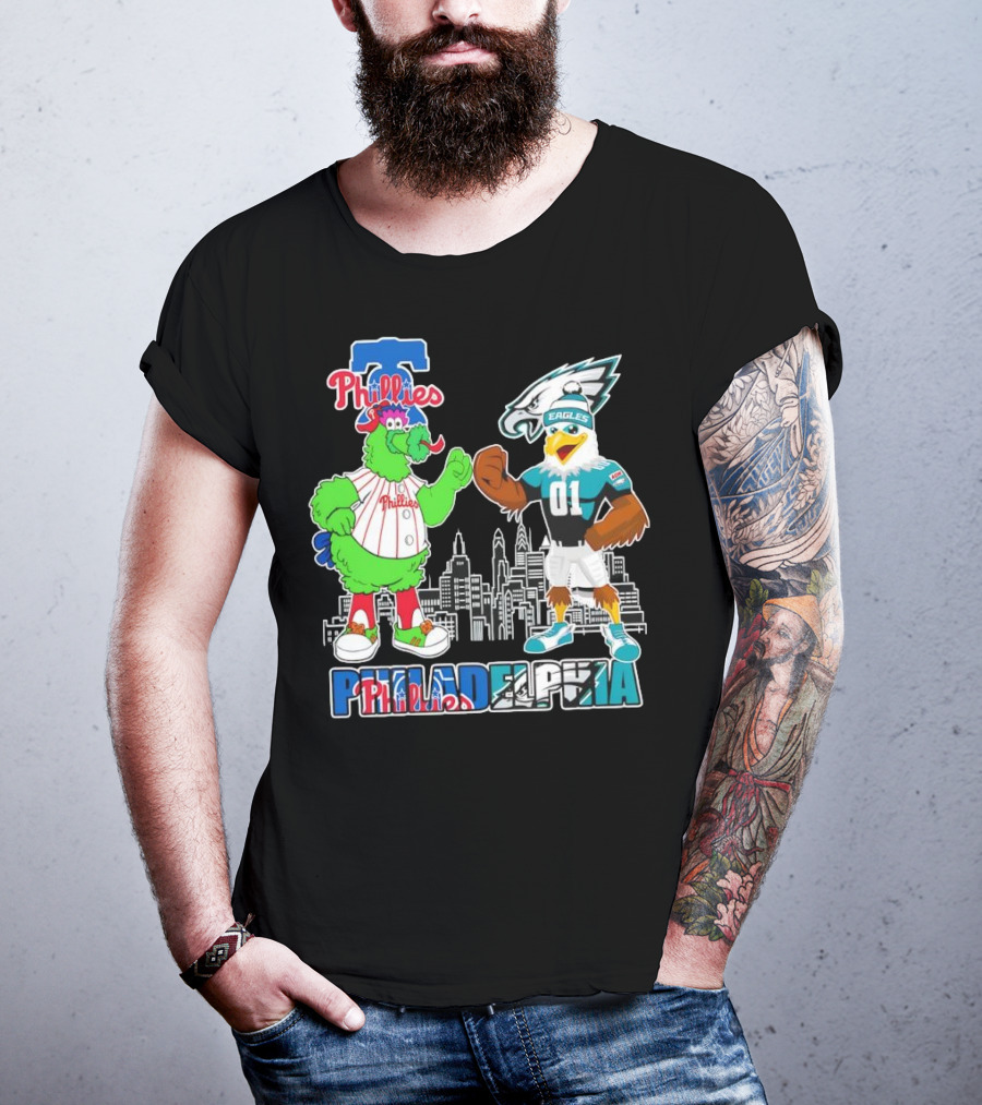 Phillie Phanatic Philadelphia Phillies Swoop Eagles Skyline Philadelphia T-Shirt