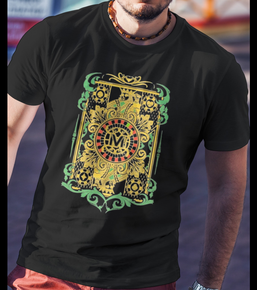 Vegas Matt The King Ornate Card Green Gold Circular M T-Shirt