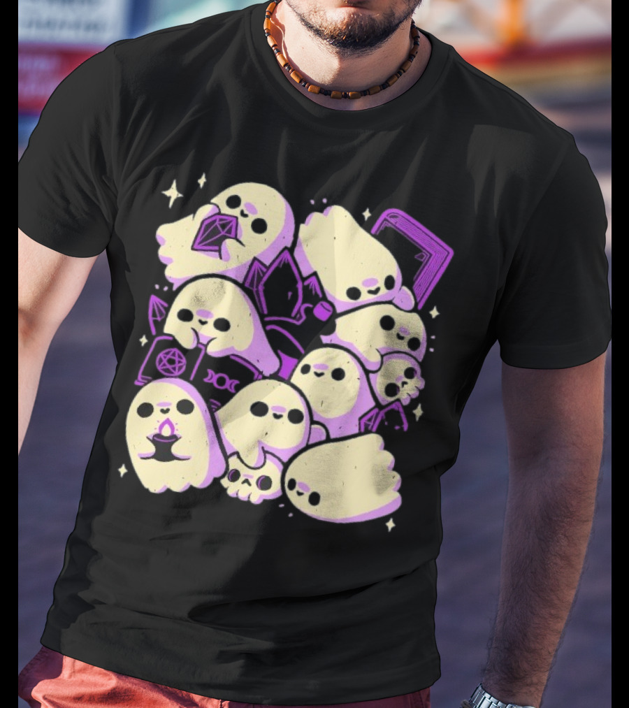 Xmorfina Spooky Cute Ghosts Witchcraft Pentagram Purple Aesthetic T-Shirt