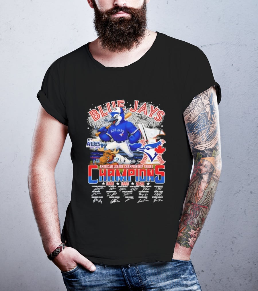 Blue Jays Champions 1992 1993 2025 American League Championship Series ALCS Mascot Signatures T-Shirt