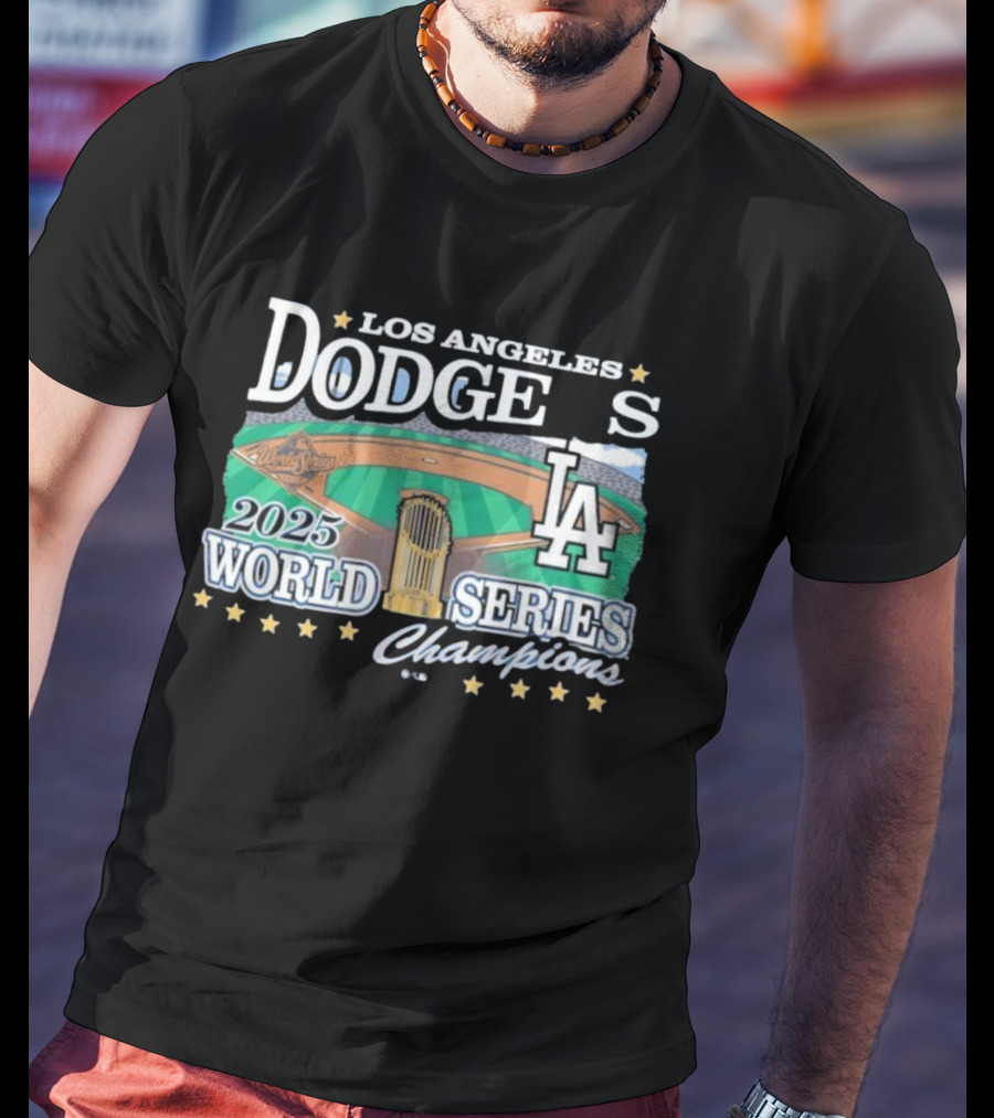 Los Angeles Dodgers 2025 World Series Champions LA Logo Stadium Imagery T-Shirt
