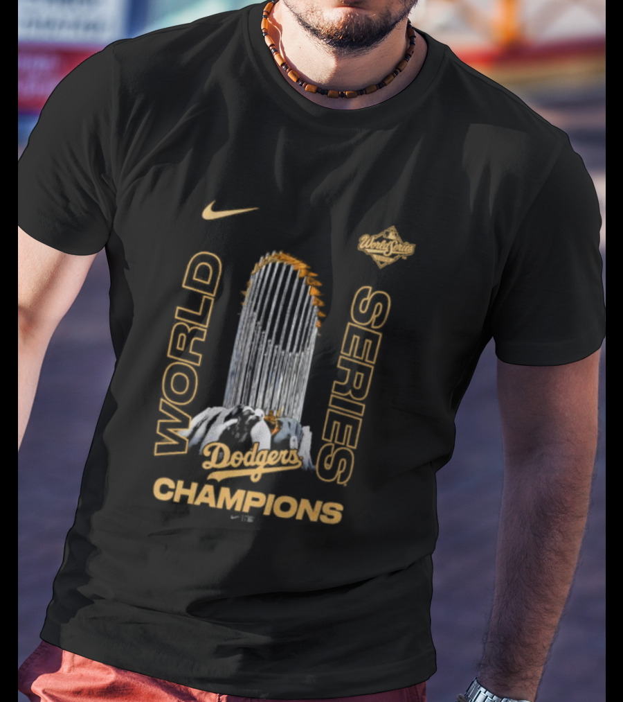 Los Angeles Dodgers Nike 2025 World Series Champions Raise The Trophy T-Shirt