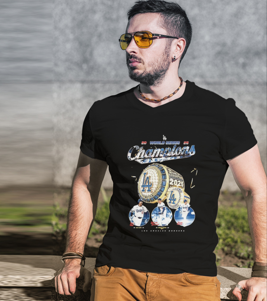 Los Angeles Dodgers 2025 World Series Champions Back 2 Back Ring Edition T-Shirt