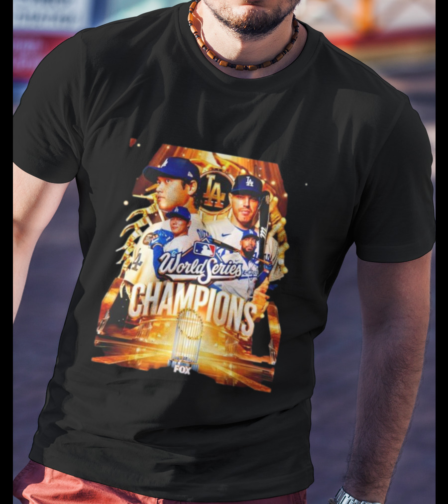 Los Angeles Dodgers 2025 World Series Champions MLB Logo Fox Sports Coverage T-Shirt