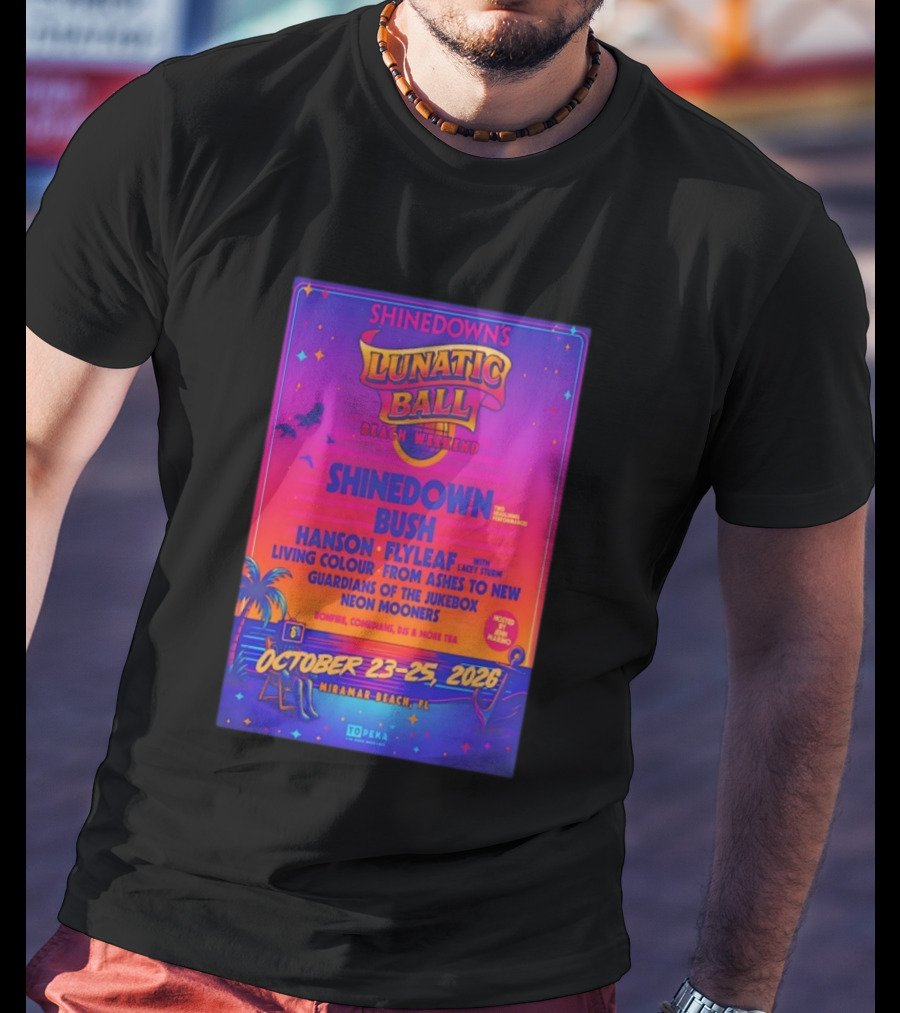 Shinedowns Lunatic Ball Beach Weekend Miramar Beach FL October 23-25 2026 Shinedown Bush Hanson Flyleaf T-Shirt