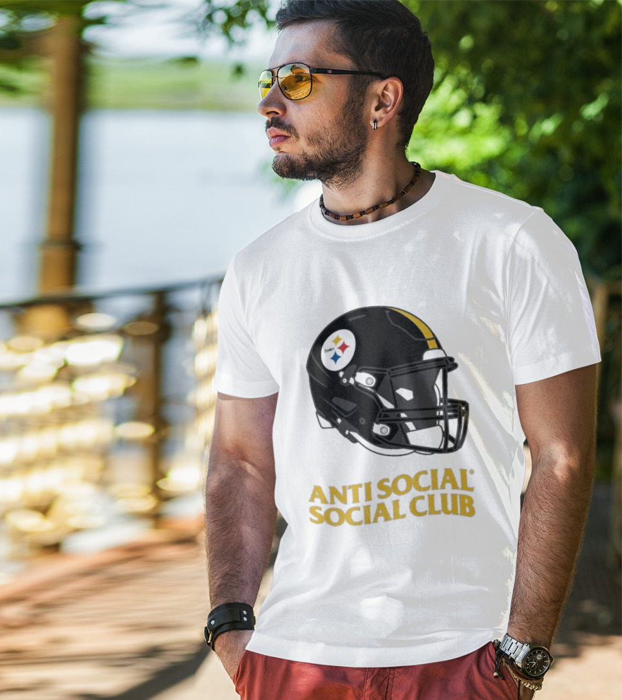 Anti Social Social Club Pittsburgh Steelers NFL Helmet Collaboration T-Shirt