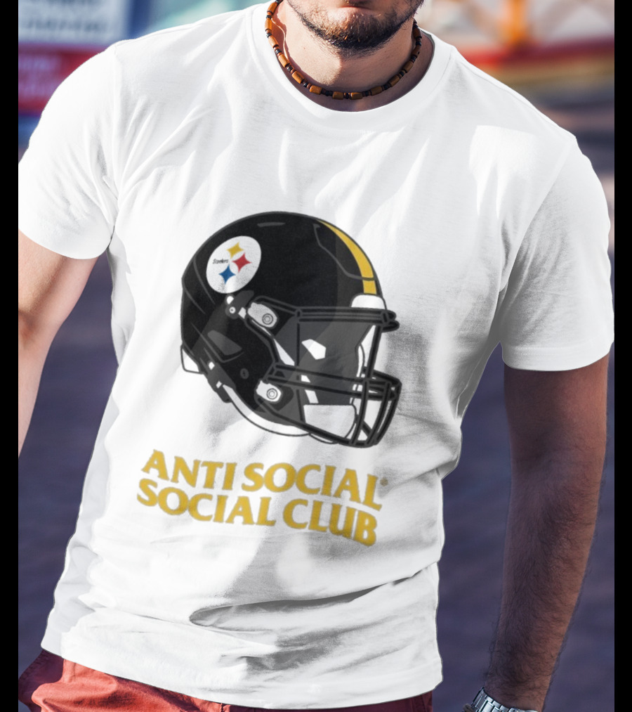 Anti Social Social Club Pittsburgh Steelers NFL Helmet Collaboration T-Shirt