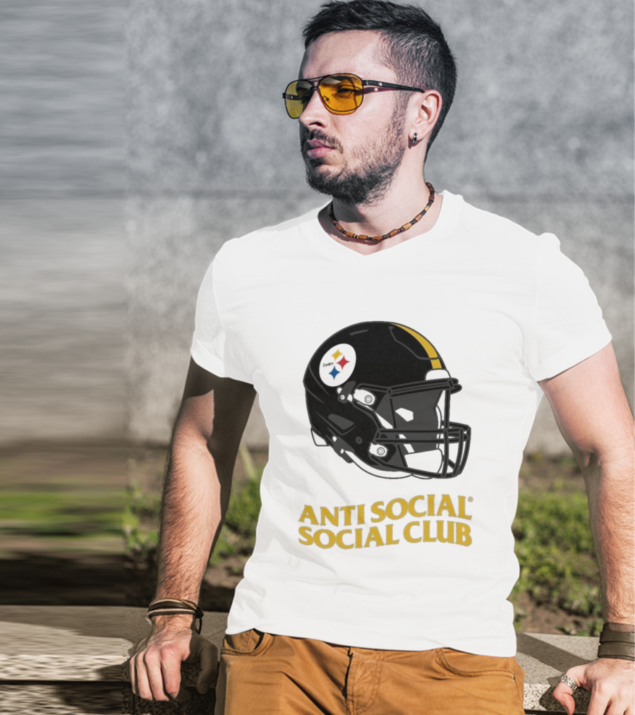 Anti Social Social Club Pittsburgh Steelers NFL Helmet Collaboration T-Shirt