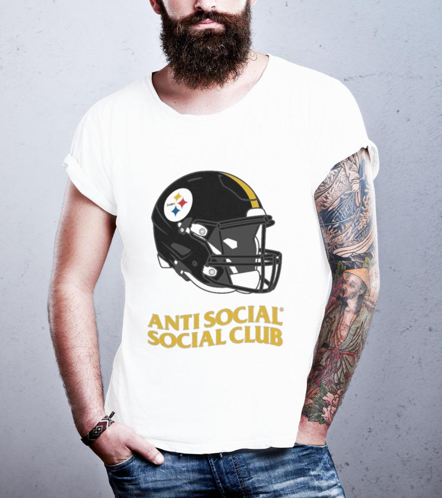 Anti Social Social Club Pittsburgh Steelers NFL Helmet Collaboration T-Shirt