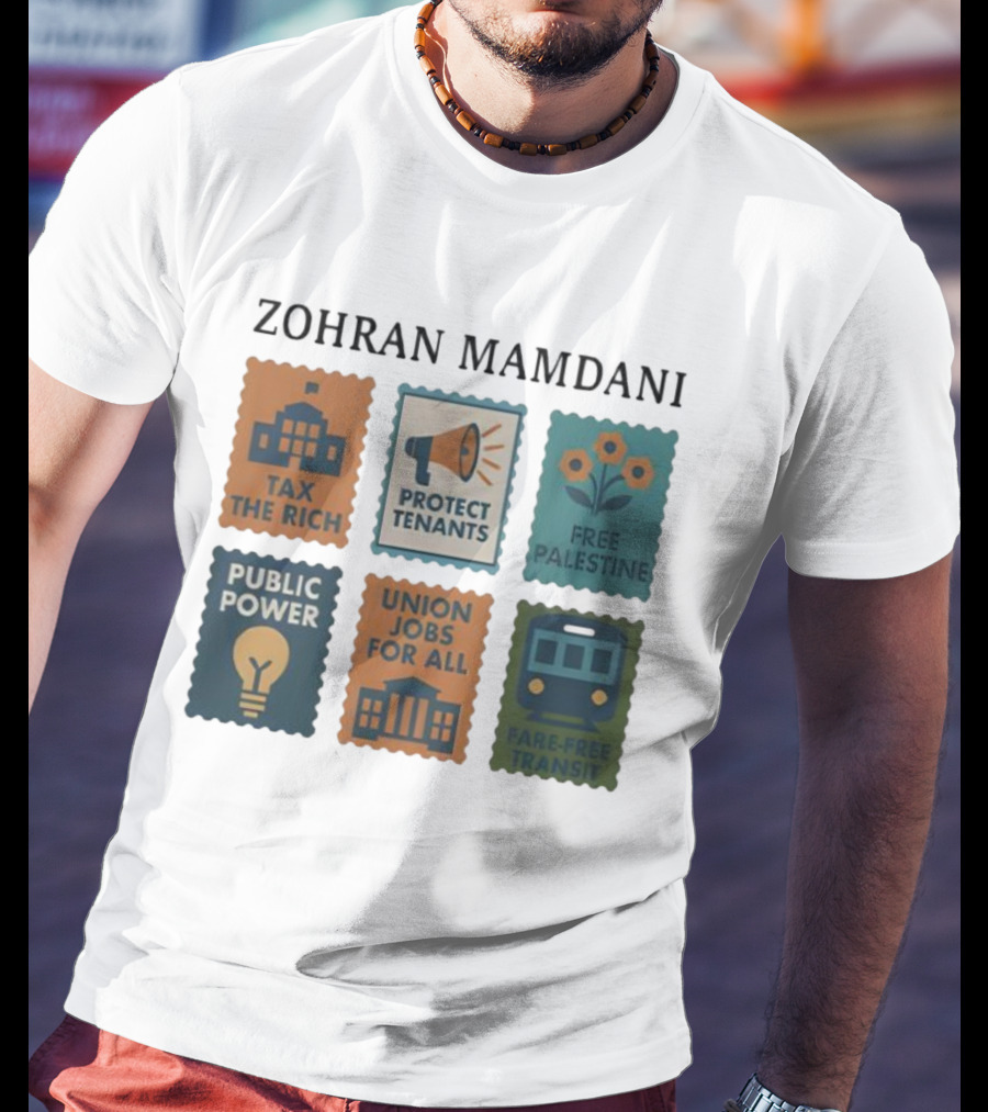 Zohran Mamdani Tax The Rich Protect Tenants Free Palestine Public Power Union Jobs For All Fare-Free Transit T-Shirt