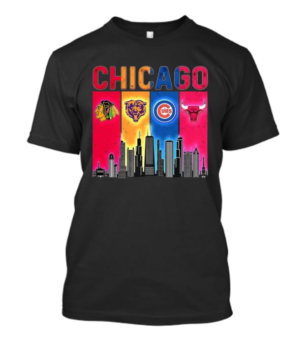 Chicago Blackhawks Bears Cubs Bulls Skyline T-Shirt