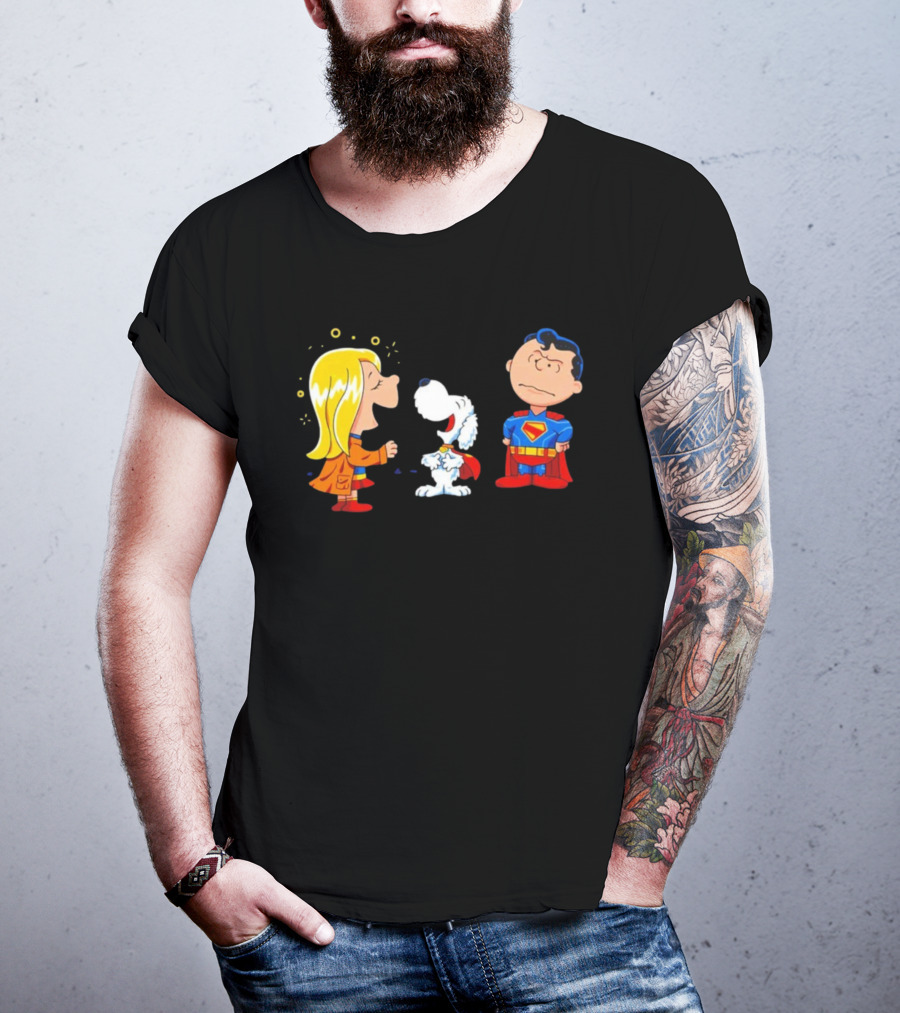 Supergirl Krypto And Superman Peanuts Style Kryptonuts Crossover T-Shirt