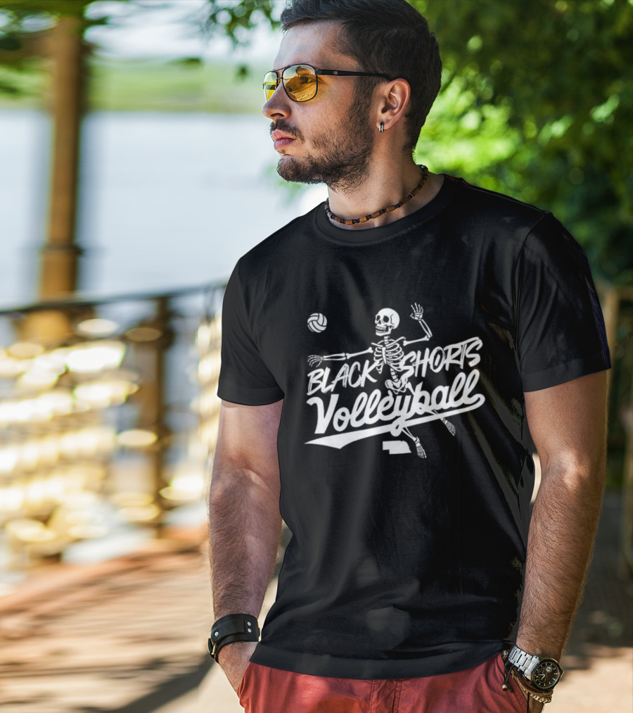 Black Shorts Volleyball Skeleton Nebraska Cornhuskers T-Shirt
