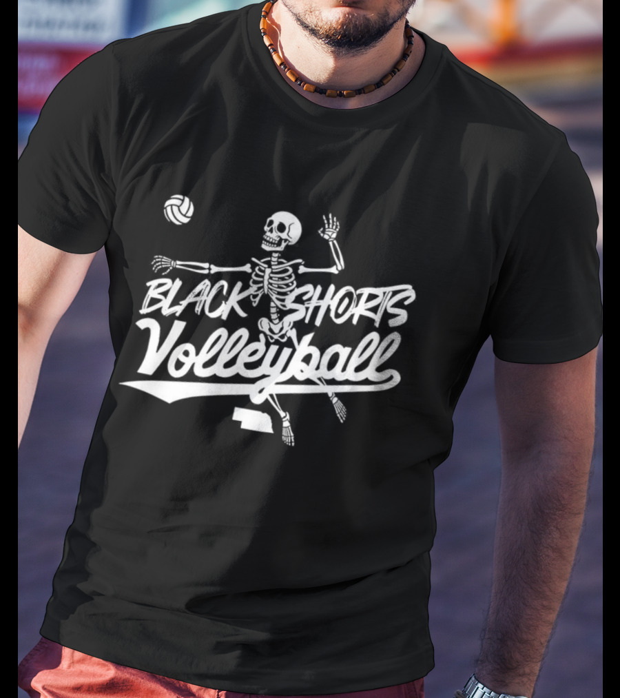 Black Shorts Volleyball Skeleton Nebraska Cornhuskers T-Shirt