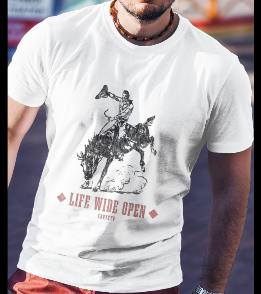 Cboystv Life Wide Open Cowboy Riding Bull T-Shirt