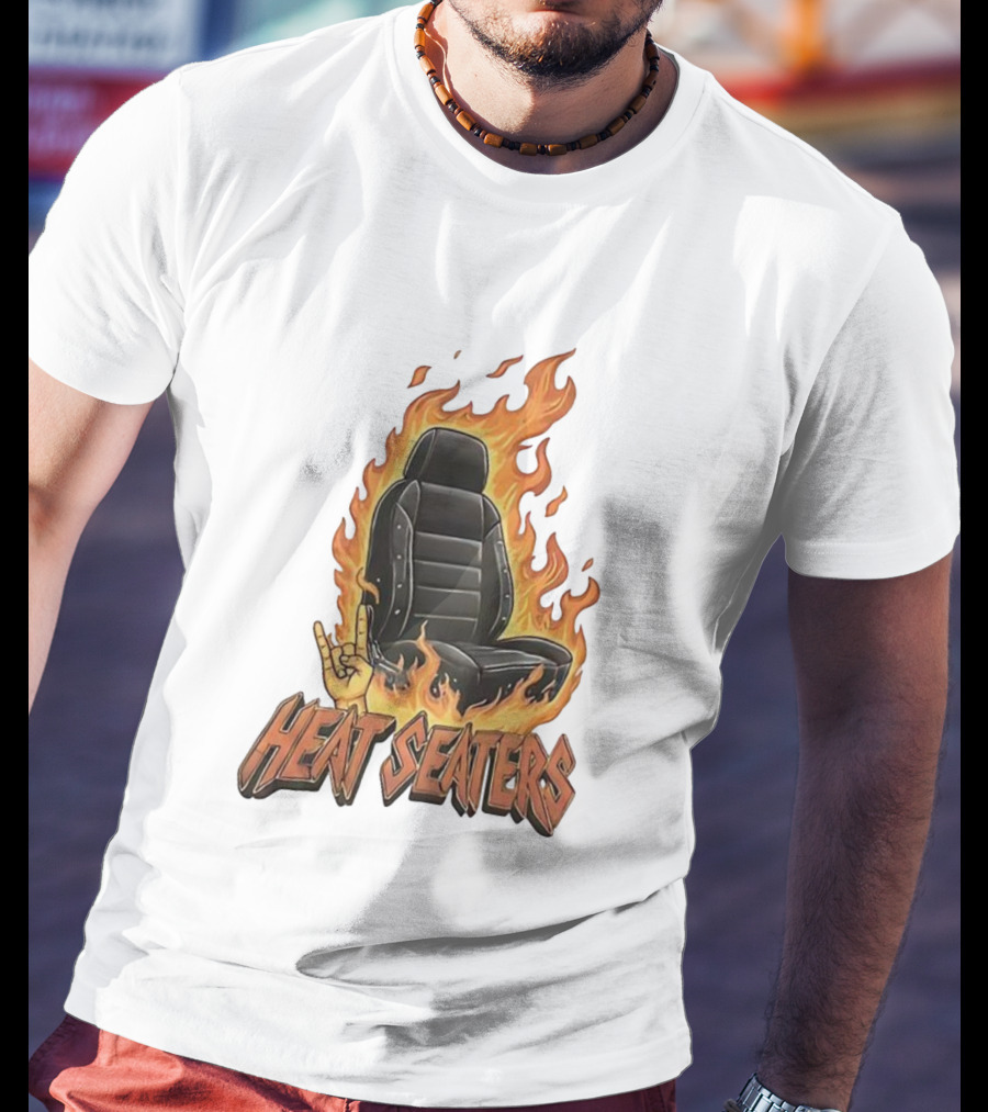 Heat Seaters Flaming Car Seat Rock Emoji T-Shirt