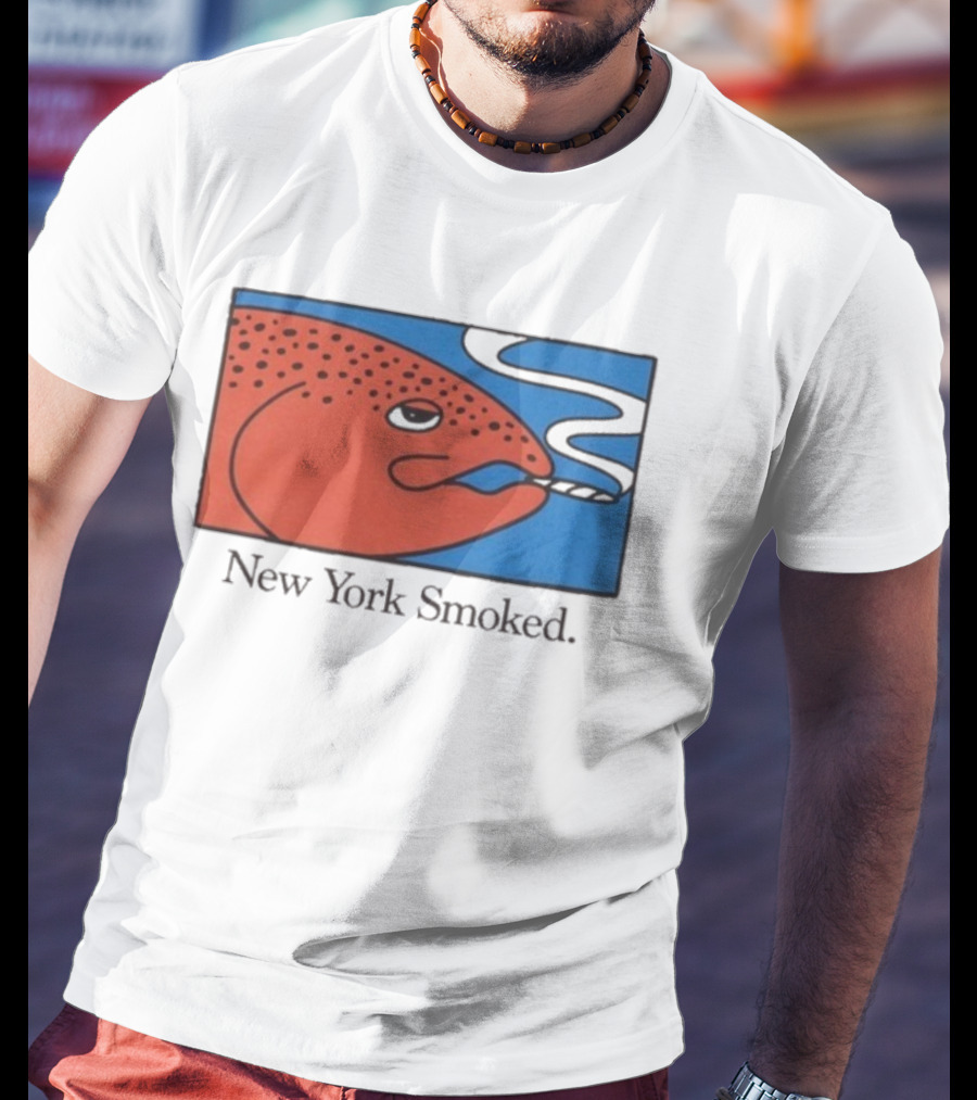 New York Smoked Fish OnlyNY Salmon Illustration Blue Background T-Shirt