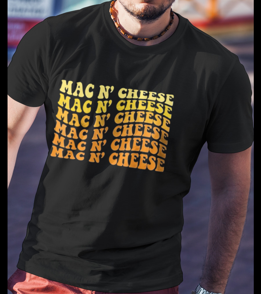 Mac N’ Cheese Repeated Text Pattern Graphic T-Shirt