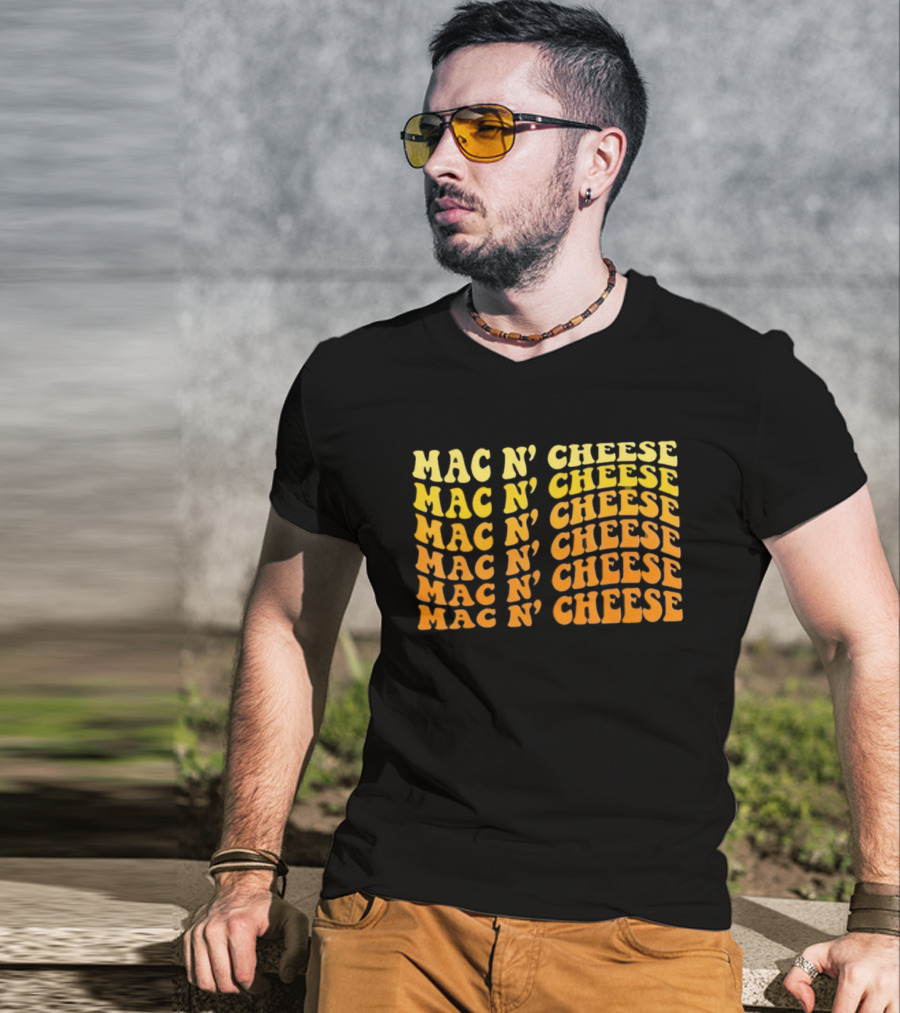 Mac N’ Cheese Repeated Text Pattern Graphic T-Shirt