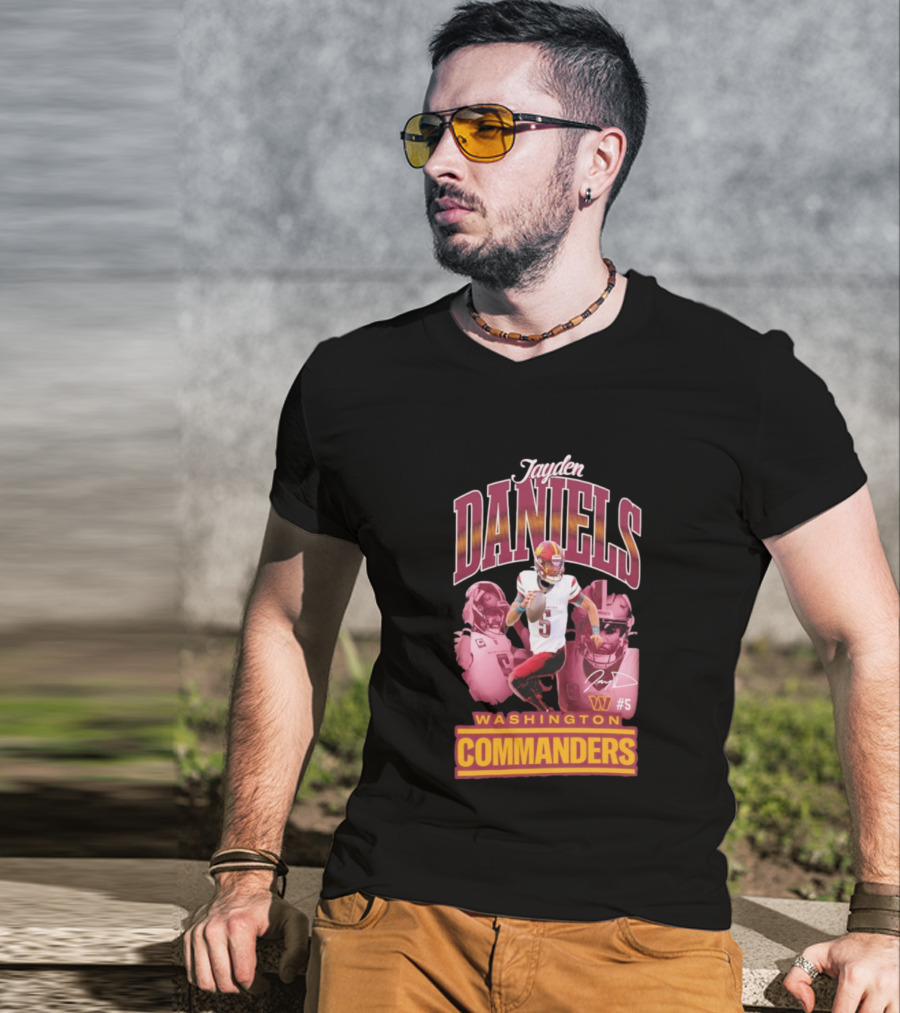 Jayden Daniels Washington Commanders #5 W Logo Football Image T-Shirt