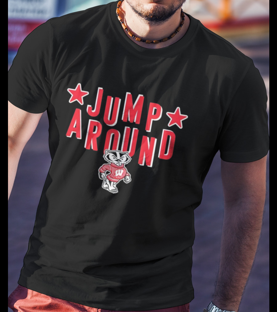Wisconsin Badgers Jump Around Bucky Badger Stars T-Shirt