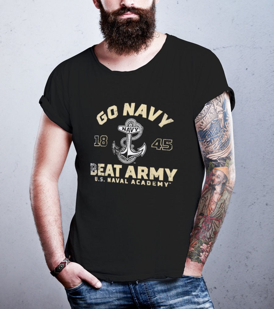 Go Navy Beat Army US Naval Academy 1845 Anchor Logo T-Shirt