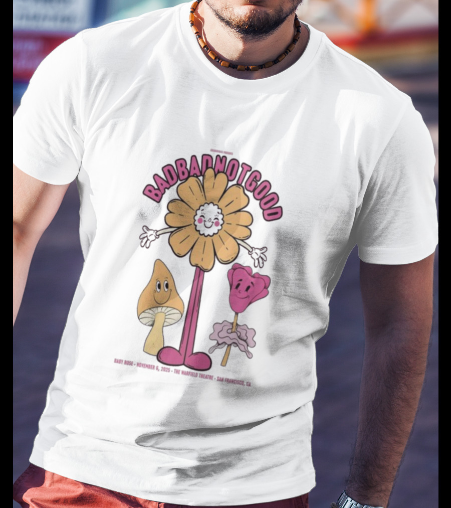 Badbadnotgood November 6 2025 Concert San Francisco Cartoon Flower Characters T-Shirt