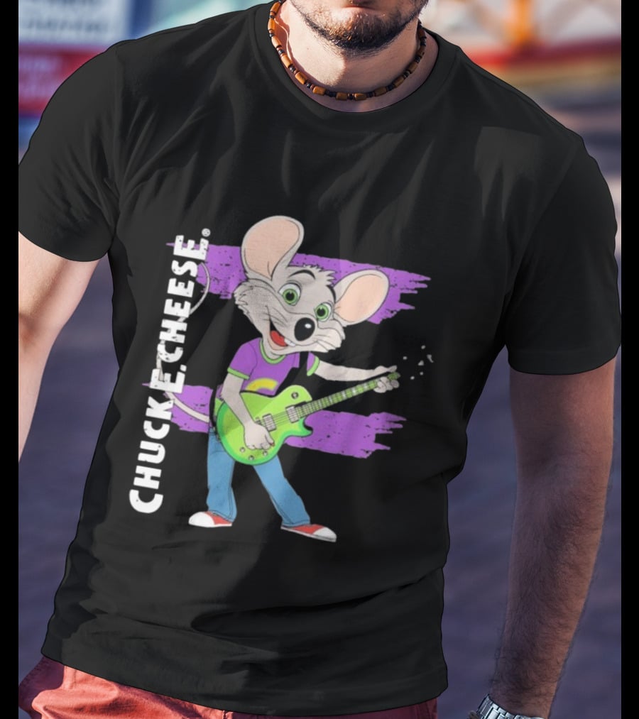 Chuck E Cheese Rockin' Mouse Playing Electric Guitar T-Shirt