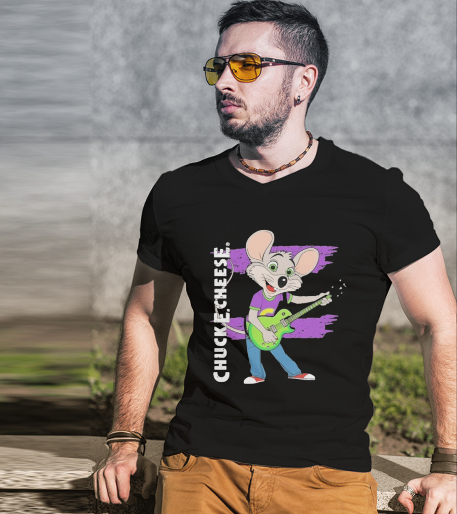 Chuck E Cheese Rockin' Mouse Playing Electric Guitar T-Shirt