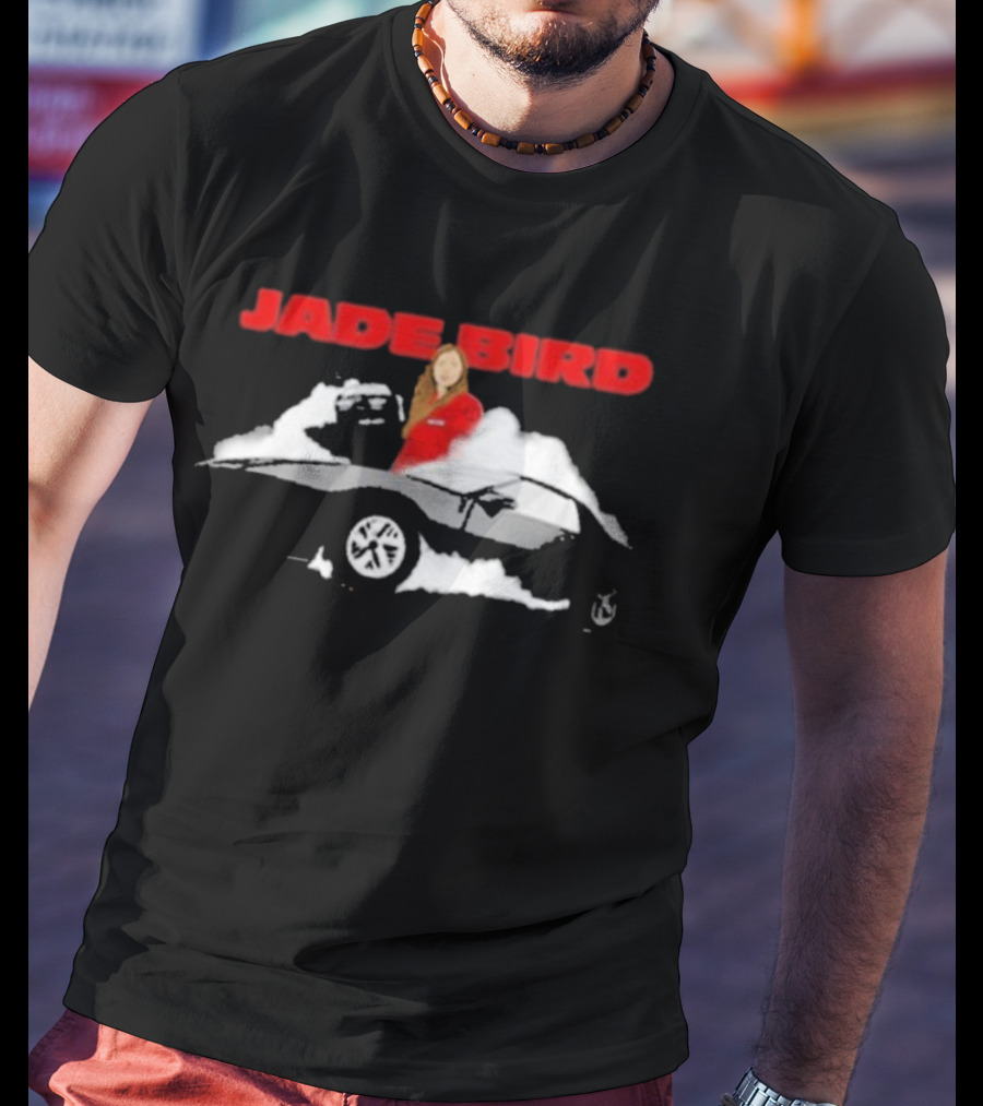 Jade Bird Red Attire Woman With Car And Clouds T-Shirt