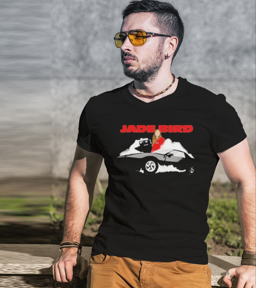Jade Bird Red Attire Woman With Car And Clouds T-Shirt