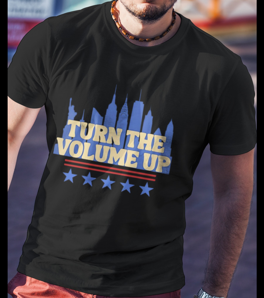 Turn The Volume Up City Skyline USA Stars And Stripes T-Shirt