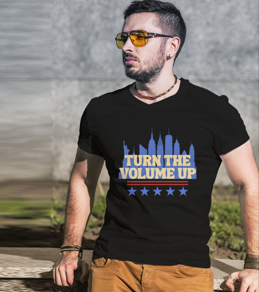 Turn The Volume Up City Skyline USA Stars And Stripes T-Shirt