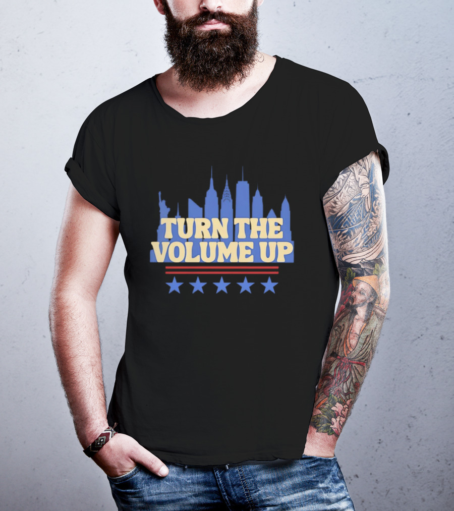 Turn The Volume Up City Skyline USA Stars And Stripes T-Shirt