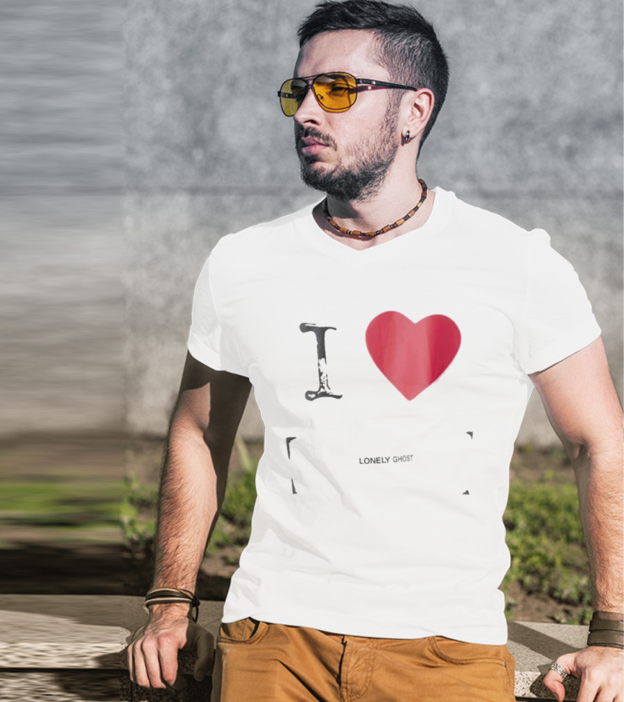 I Love Lonely Ghost Heart Stamp T-Shirt