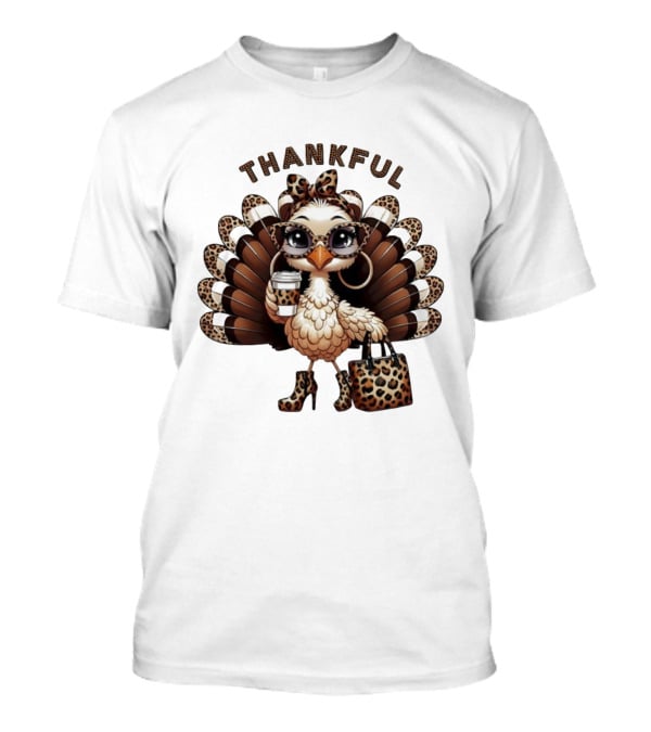 Thankful Leopard Print Turkey Coffee Lover Fashionista T-Shirt
