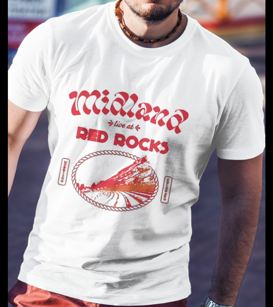 Midland Live At Red Rocks Morrison Colorado Oval Rope And Red Mountain Scene T-Shirt