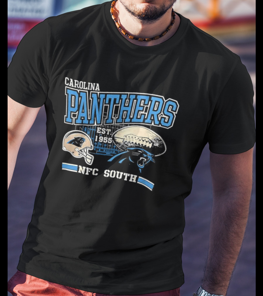Carolina Panthers Est 1955 NFC South Helmet And Panther Graphic T-Shirt