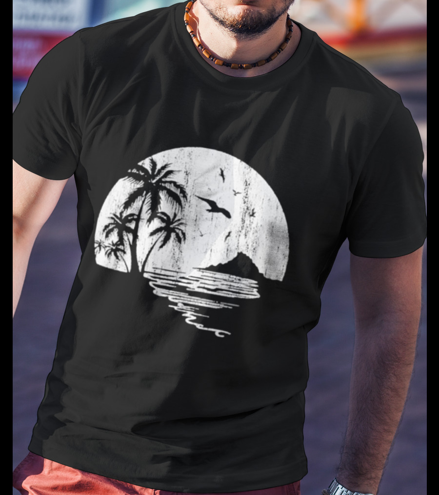 High Potential Morgan Moon Beach Palm Tree Coastal Sunset Scene Silhouette T-Shirt