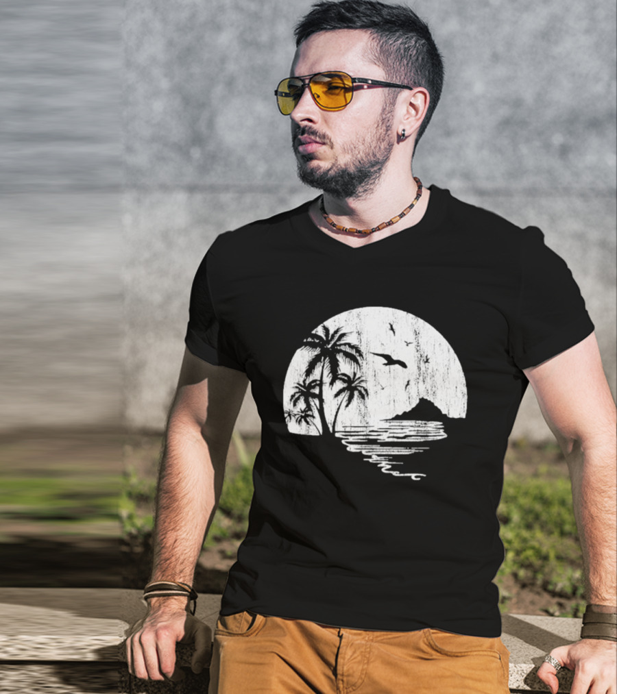 High Potential Morgan Moon Beach Palm Tree Coastal Sunset Scene Silhouette T-Shirt