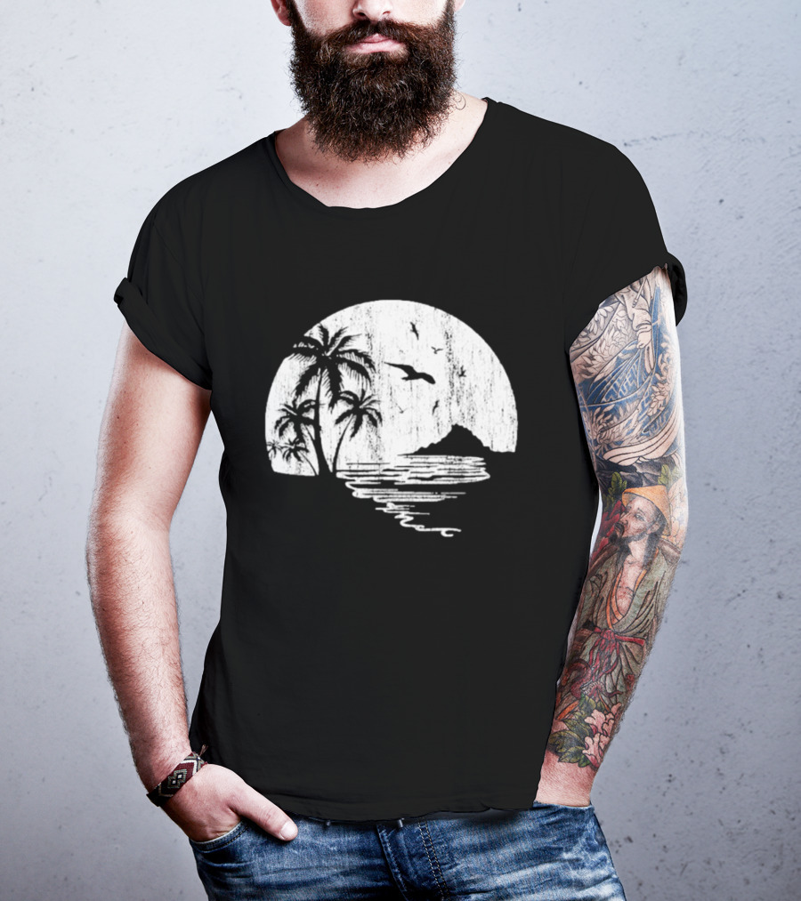 High Potential Morgan Moon Beach Palm Tree Coastal Sunset Scene Silhouette T-Shirt