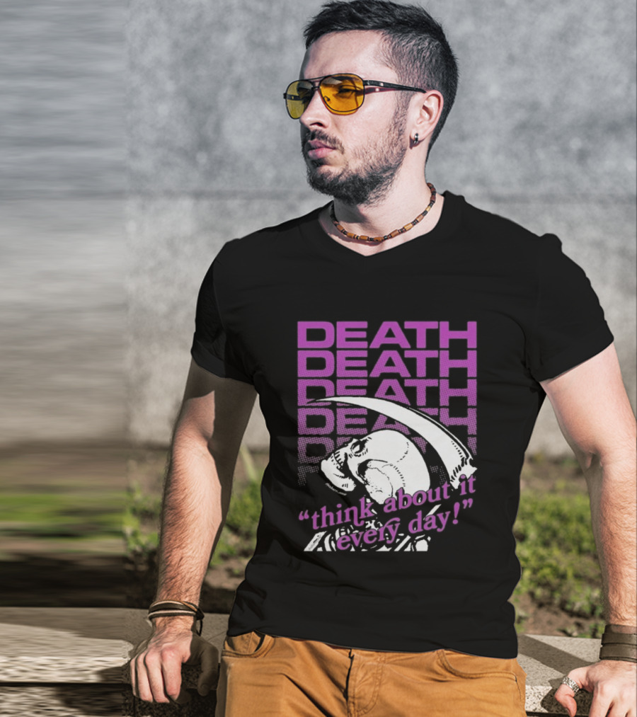 Death Think About It Every Day Skull Pink Reaper T-Shirt