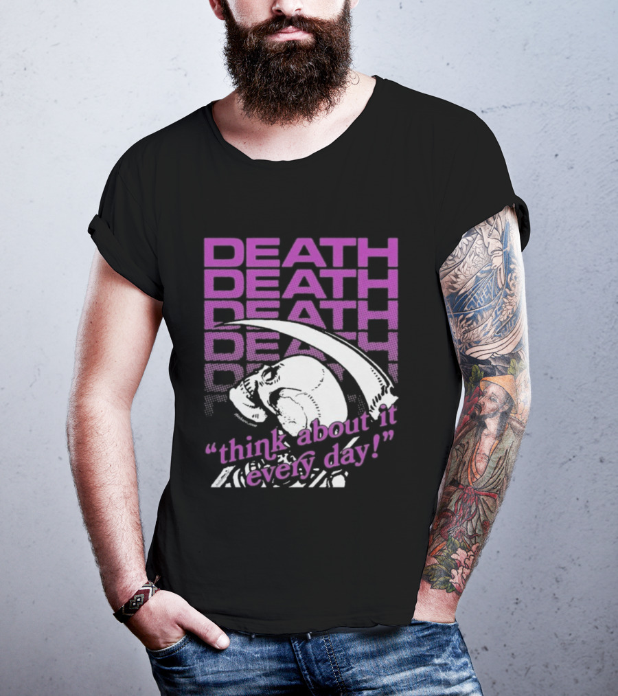 Death Think About It Every Day Skull Pink Reaper T-Shirt