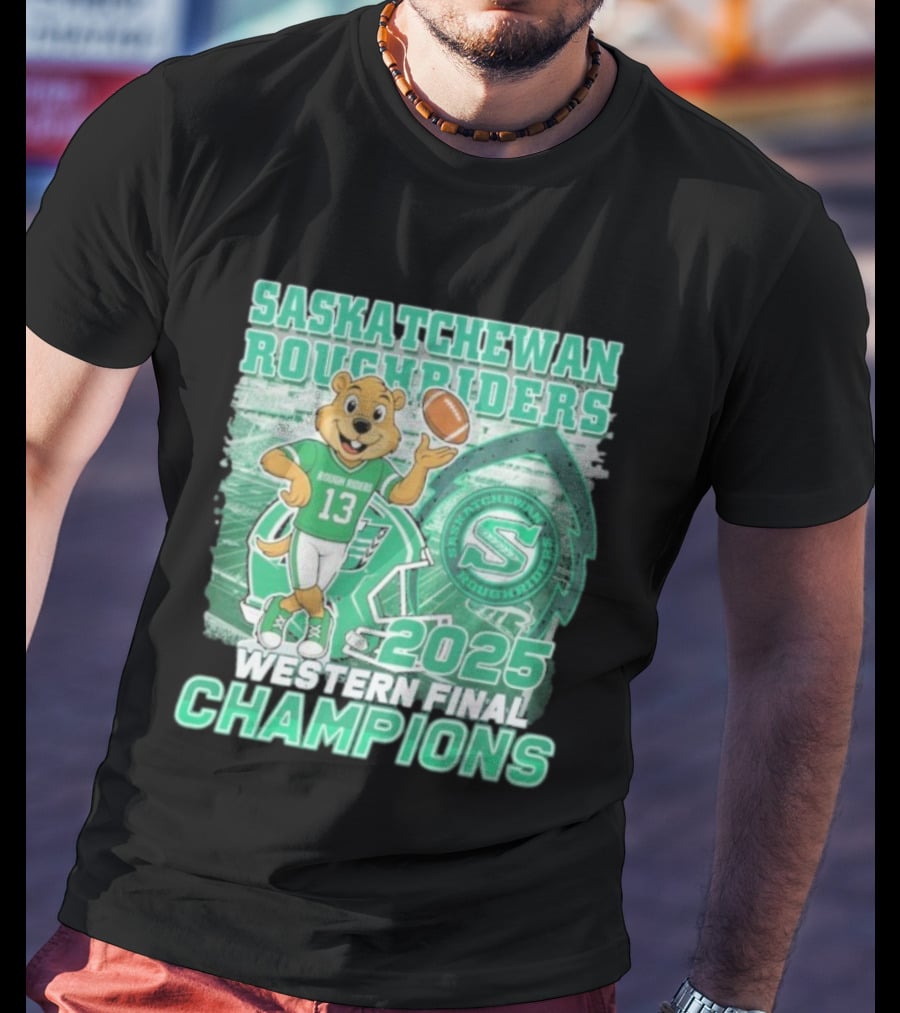 Saskatchewan Roughriders 2025 Western Final Champions Mascot Football T-Shirt