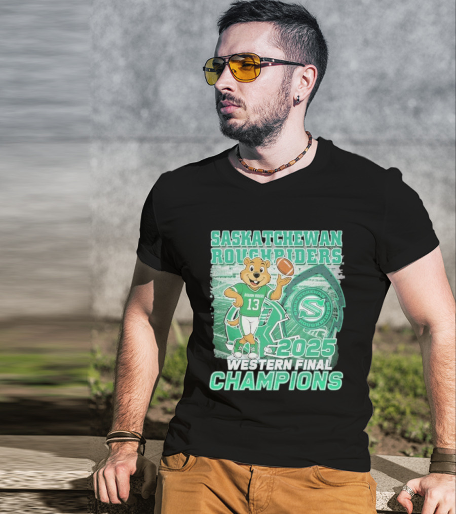 Saskatchewan Roughriders 2025 Western Final Champions Mascot Football T-Shirt