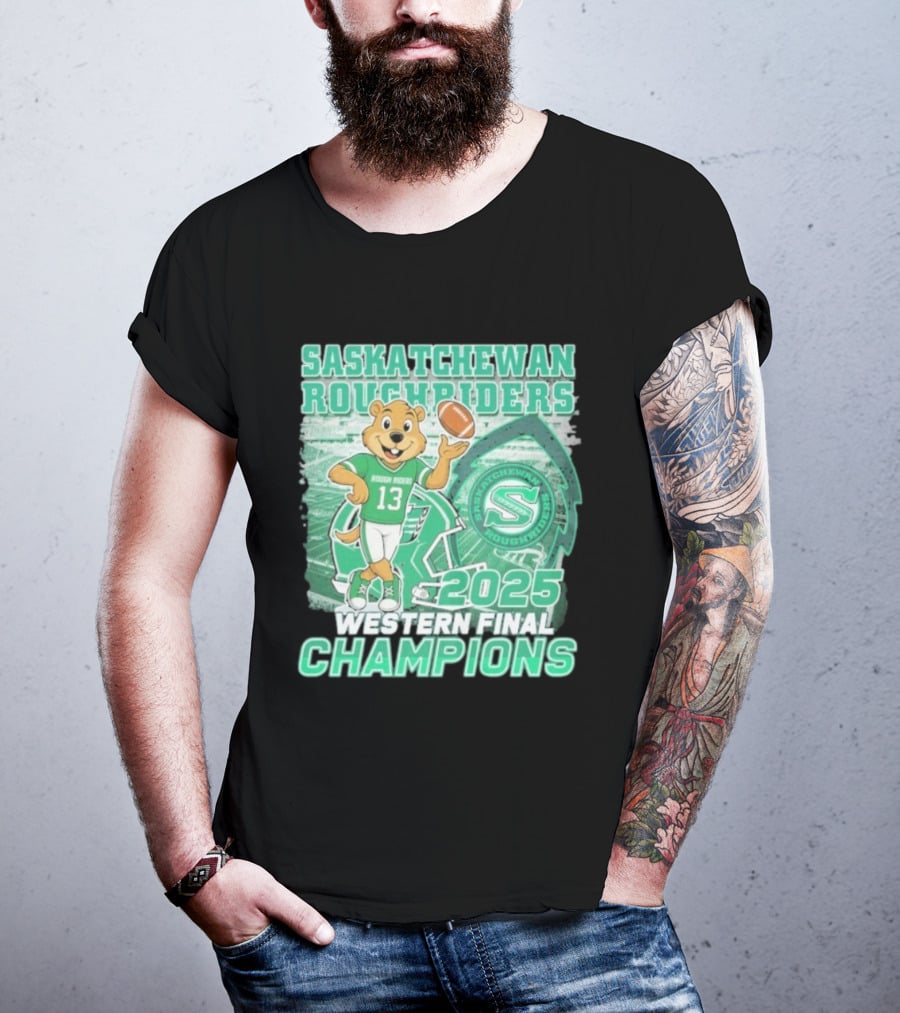 Saskatchewan Roughriders 2025 Western Final Champions Mascot Football T-Shirt