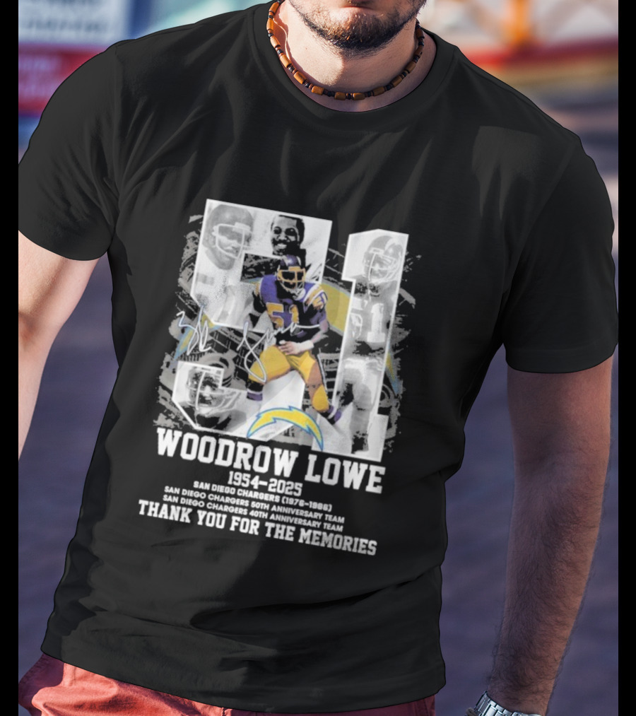 Woodrow Lowe 1954-2023 San Diego Chargers Anniversary Team Thank You For The Memories T-Shirt