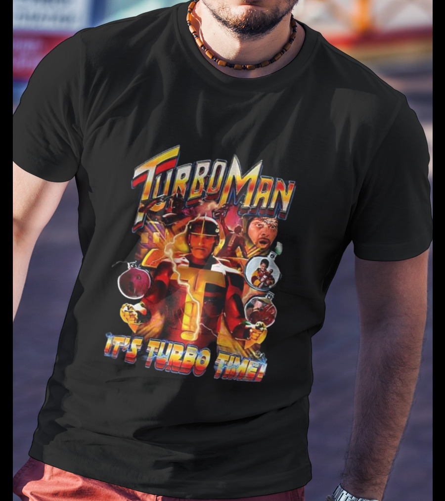 Turbo Man It's Turbo Time Christmas Bauble Lightning Hero Scene T-Shirt